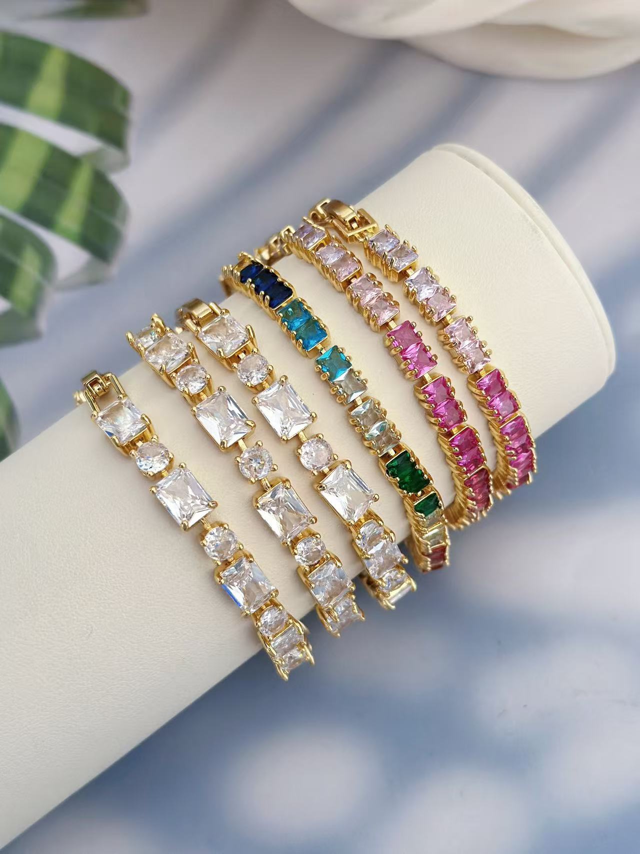 Wholesale Jewelry Elegant Classical Luxurious Geometry Square Copper Zircon Rack Plated Chain Bracelets