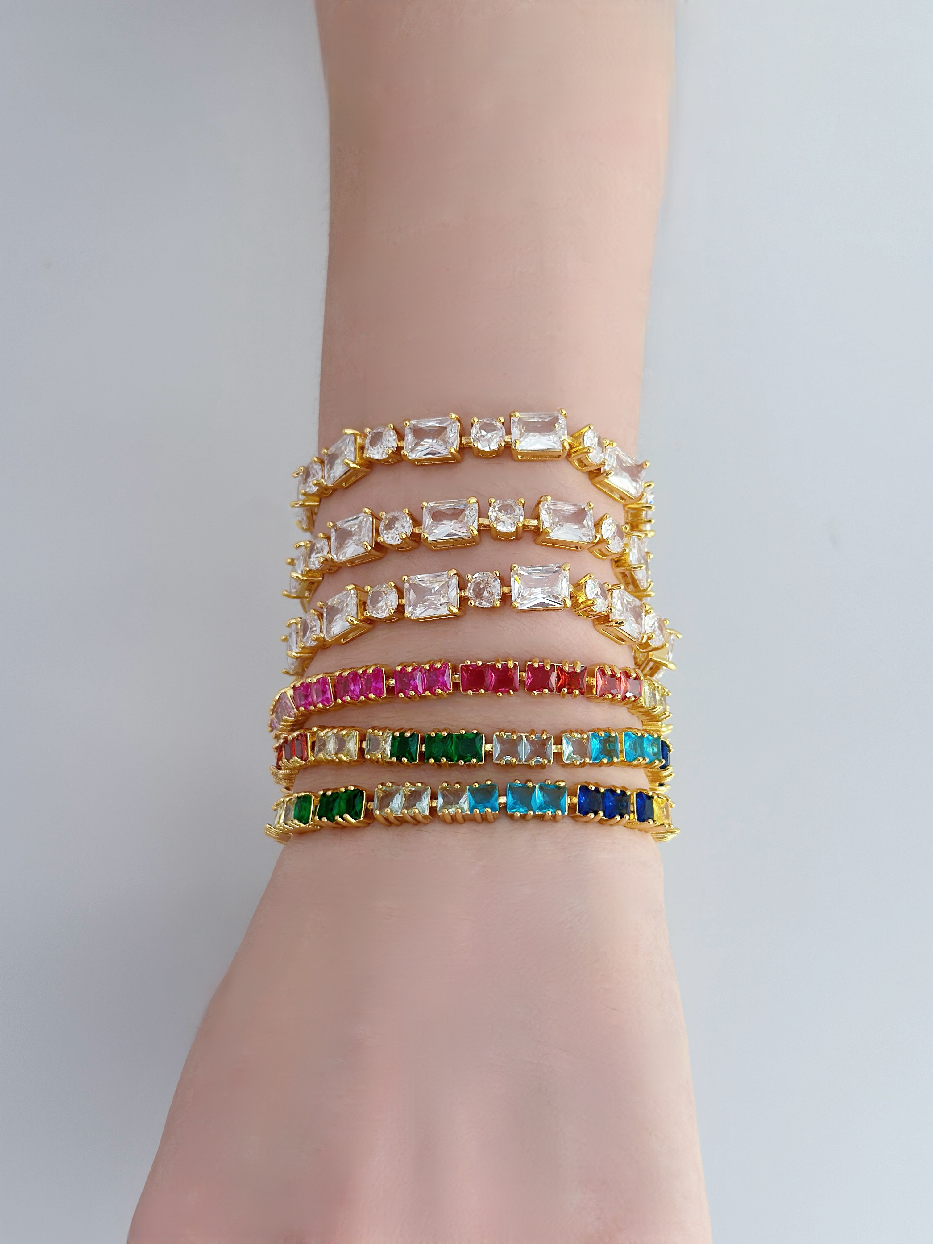 Wholesale Jewelry Elegant Classical Luxurious Geometry Square Copper Zircon Rack Plated Chain Bracelets 2