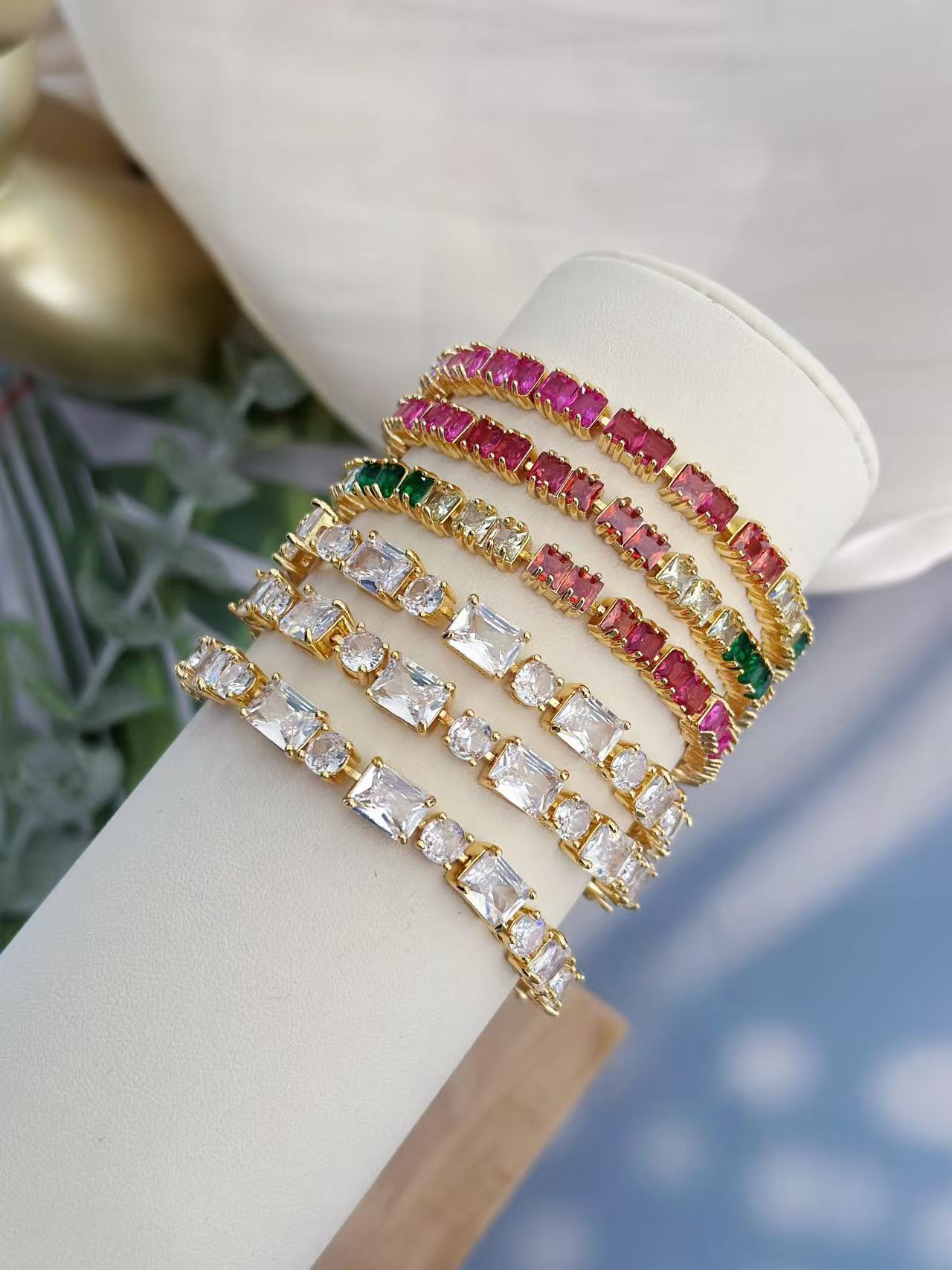 Wholesale Jewelry Elegant Classical Luxurious Geometry Square Copper Zircon Rack Plated Chain Bracelets 3