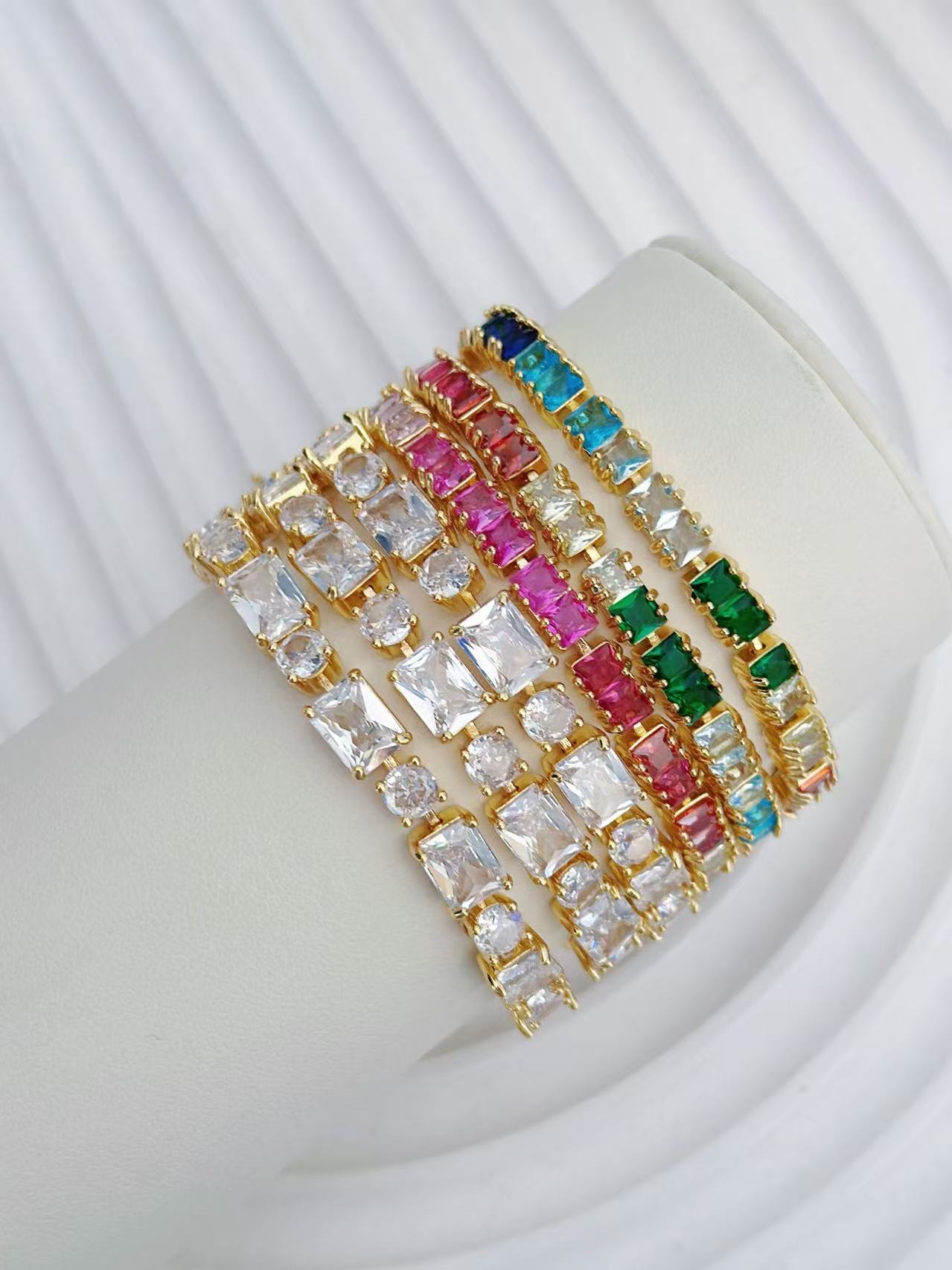Wholesale Jewelry Elegant Classical Luxurious Geometry Square Copper Zircon Rack Plated Chain Bracelets 4