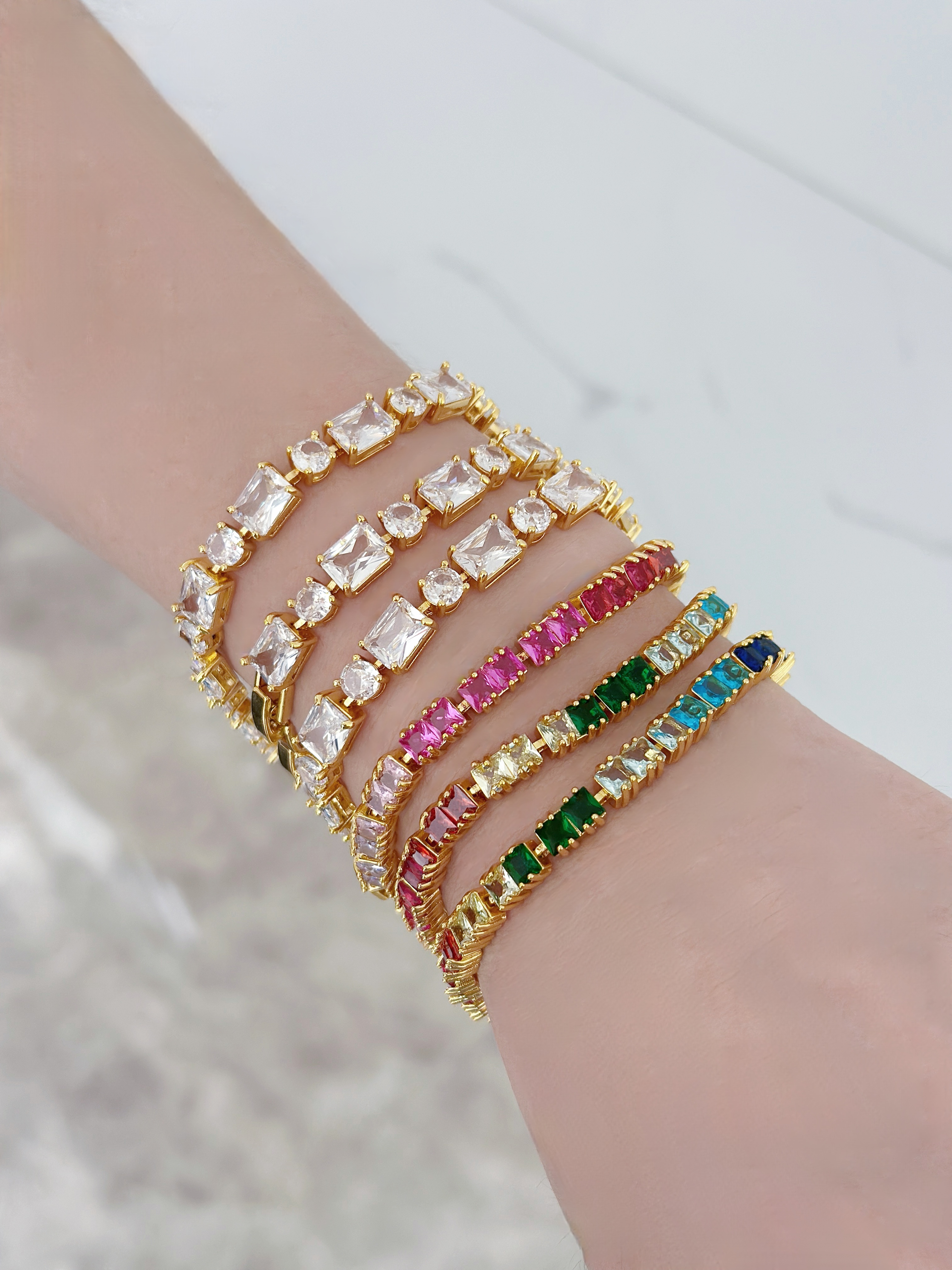 Wholesale Jewelry Elegant Classical Luxurious Geometry Square Copper Zircon Rack Plated Chain Bracelets 5