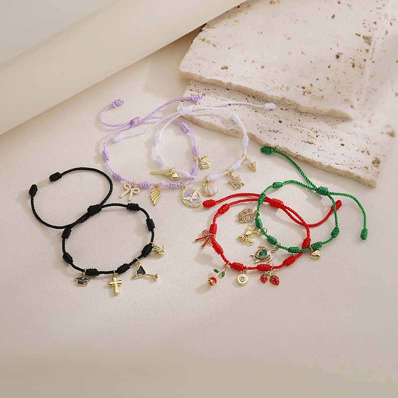 Wholesale Jewelry Elegant Cute Sweet Starfish Crab Shell Copper Zircon 18K Gold Plated Enamel Plating Twisted Rope Chain Carrying Strap