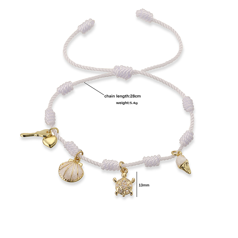 Wholesale Jewelry Elegant Cute Sweet Starfish Crab Shell Copper Zircon 18K Gold Plated Enamel Plating Twisted Rope Chain Carrying Strap 3