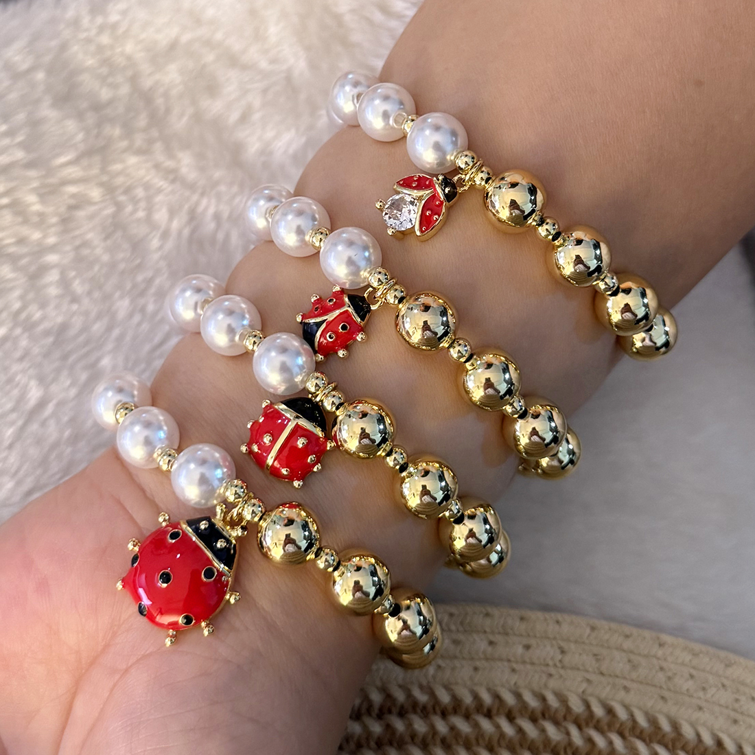 Wholesale Jewelry Elegant Glam Cute Insect Copper Beaded Chain Bracelets 2