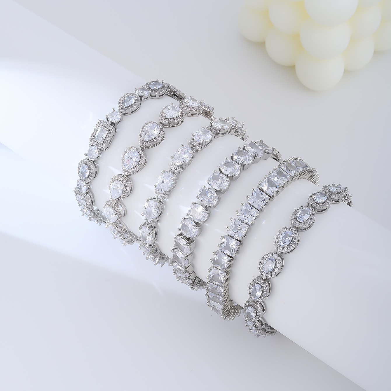 Wholesale Jewelry Elegant Glam Geometric Copper Zircon Plating Tennis Chain Bracelets