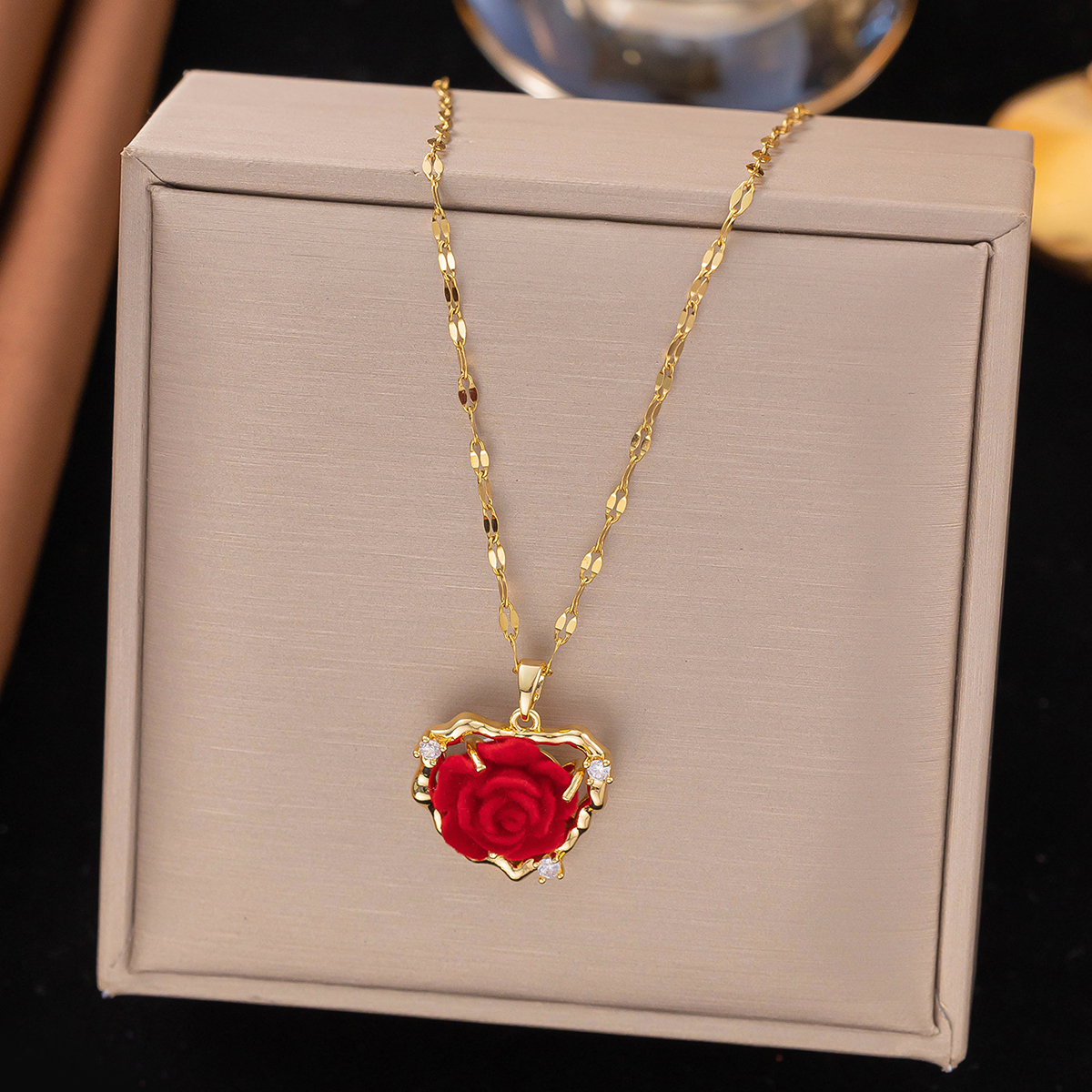 316 Stainless Steel  Copper Rose Electroplated 18K Real Gold Plated Elegant Lip Chain Pendant Necklace