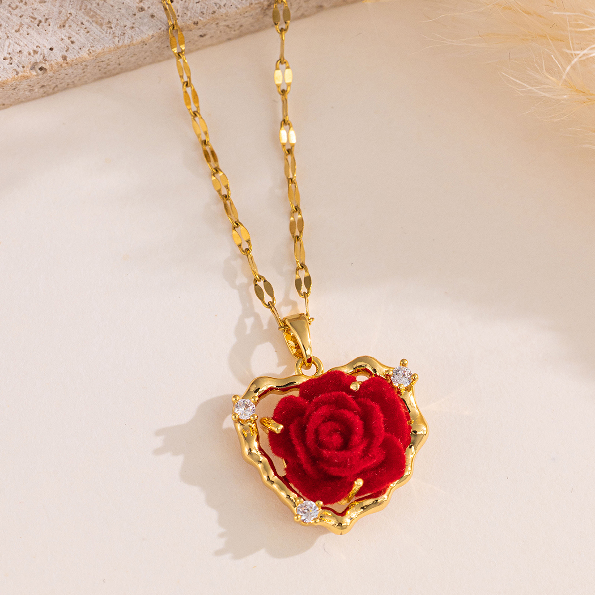316 Stainless Steel  Copper Rose Electroplated 18K Real Gold Plated Elegant Lip Chain Pendant Necklace 4