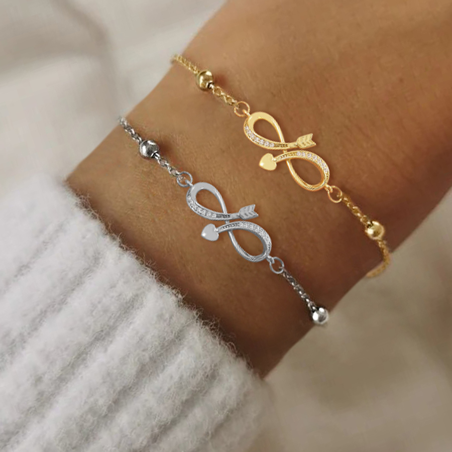 Wholesale Jewelry Elegant Simple Style Classic Style Infinity 201 Stainless Steel Copper Zircon Ball Chain Bracelets
