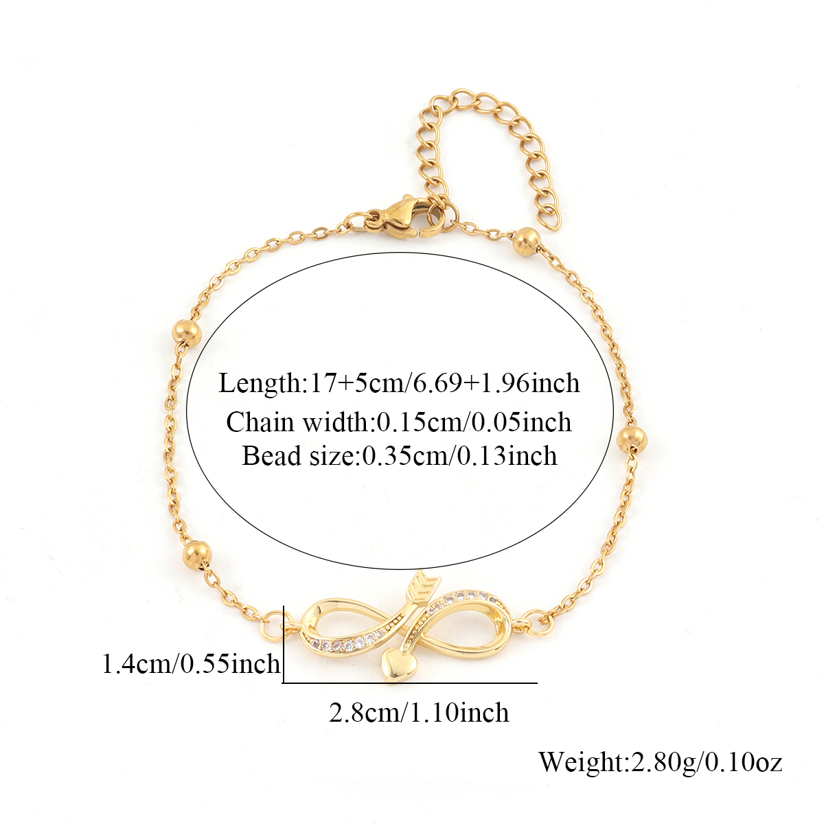 Wholesale Jewelry Elegant Simple Style Classic Style Infinity 201 Stainless Steel Copper Zircon Ball Chain Bracelets 2
