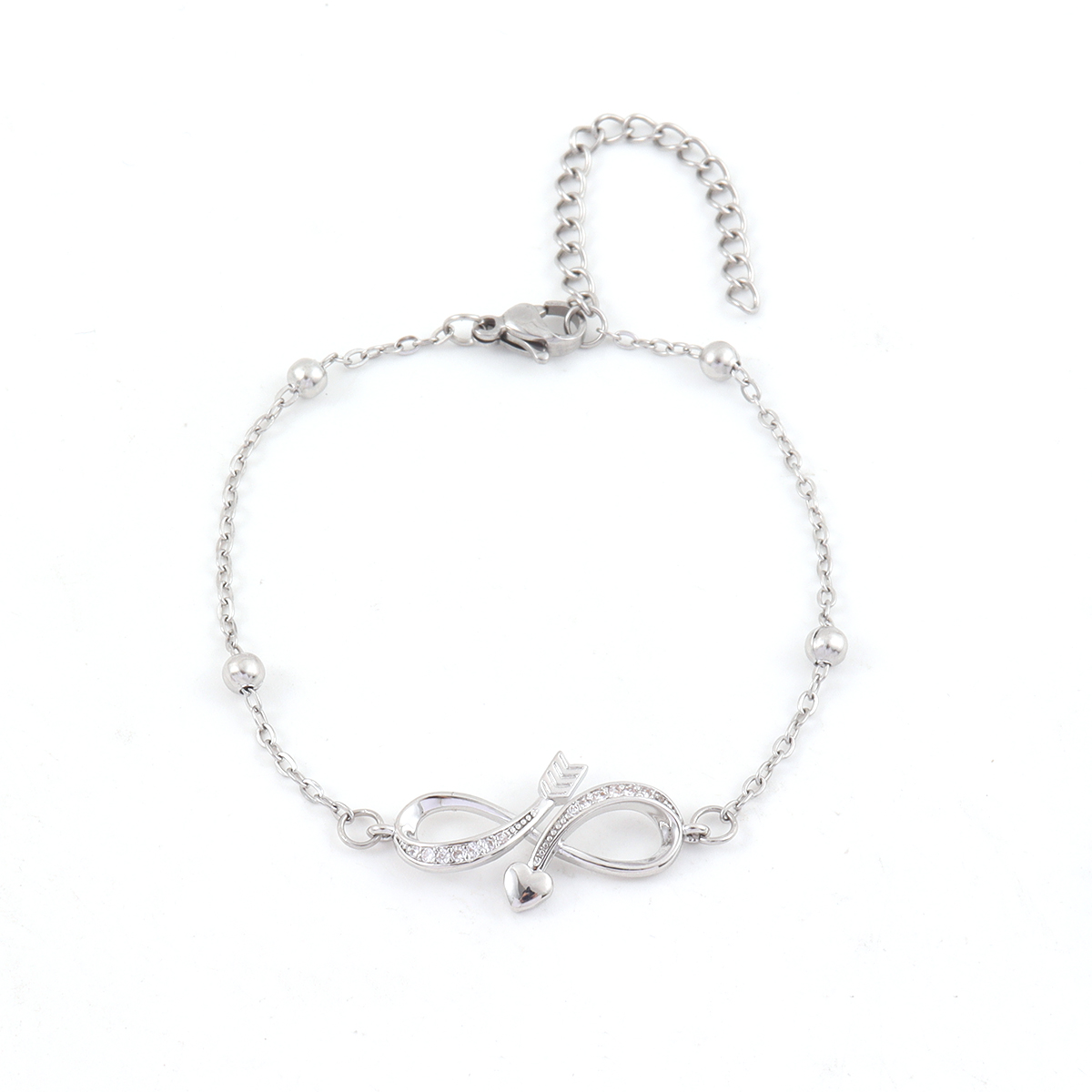 Wholesale Jewelry Elegant Simple Style Classic Style Infinity 201 Stainless Steel Copper Zircon Ball Chain Bracelets 3