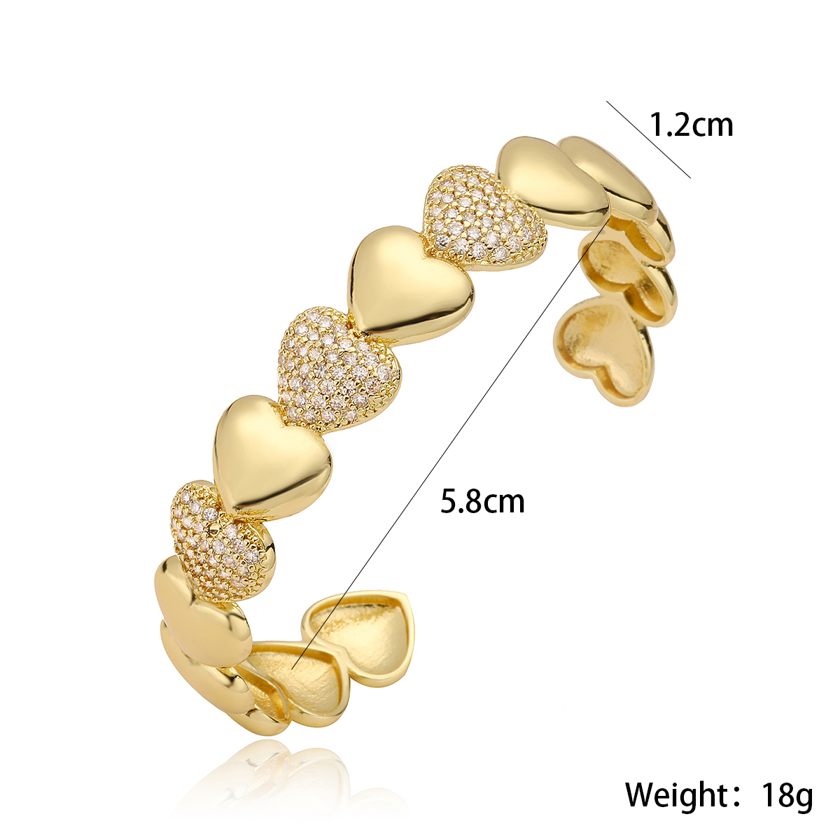 Wholesale Jewelry Retro Heart Shape Copper Zircon Cuff Bracelets 2
