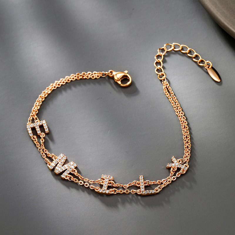 Wholesale Jewelry Retro Lady XUPING Letter Copper Zirconia 18K Gold Plated Plating Cable Chain Bracelets