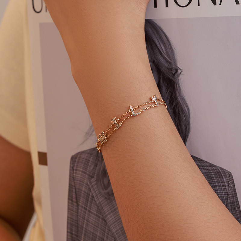 Wholesale Jewelry Retro Lady XUPING Letter Copper Zirconia 18K Gold Plated Plating Cable Chain Bracelets 4