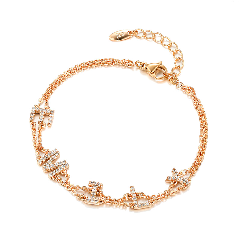 Wholesale Jewelry Retro Lady XUPING Letter Copper Zirconia 18K Gold Plated Plating Cable Chain Bracelets 6