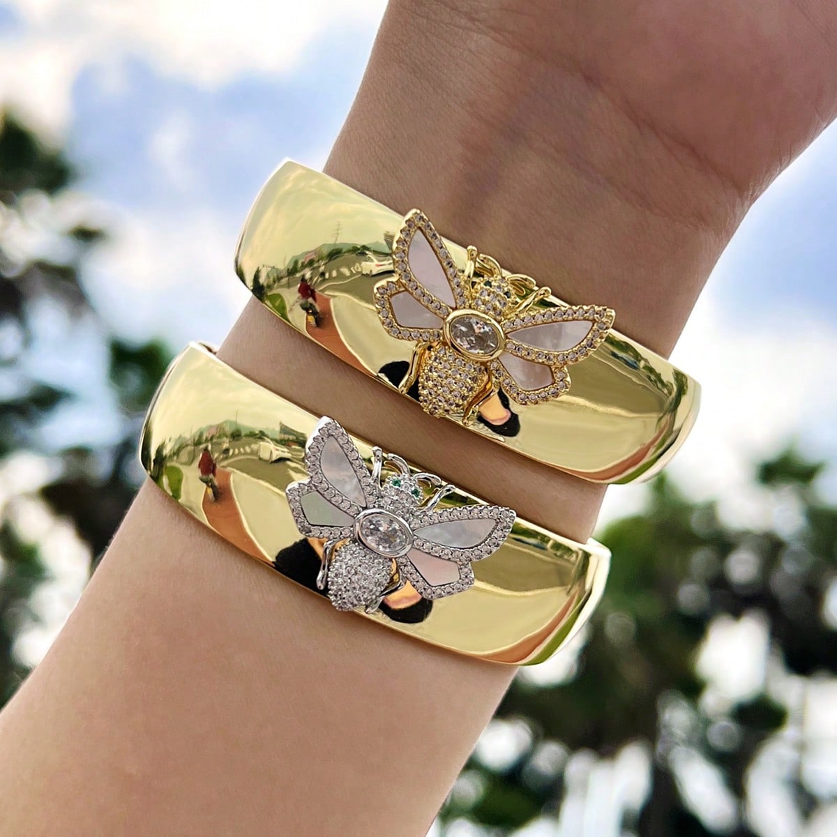 Wholesale Jewelry Retro Romantic Oversized Bee Copper Zircon 18K Gold Plated Bangle