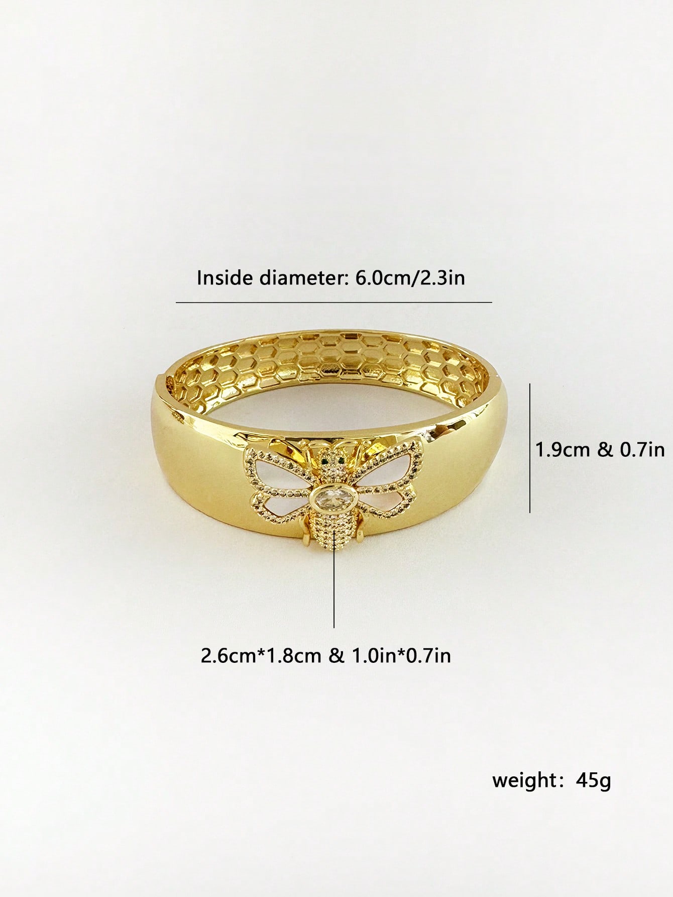 Wholesale Jewelry Retro Romantic Oversized Bee Copper Zircon 18K Gold Plated Bangle 2