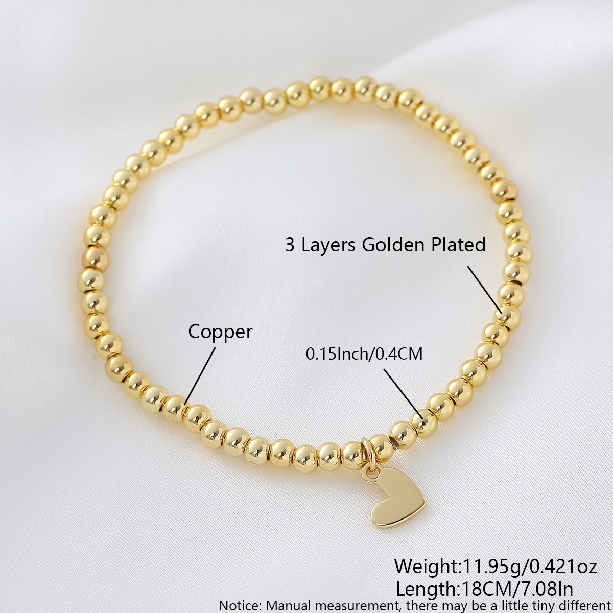 Wholesale Jewelry Simple Style Commute Cross Heart Shape Copper Bracelets Beaded Chain 2