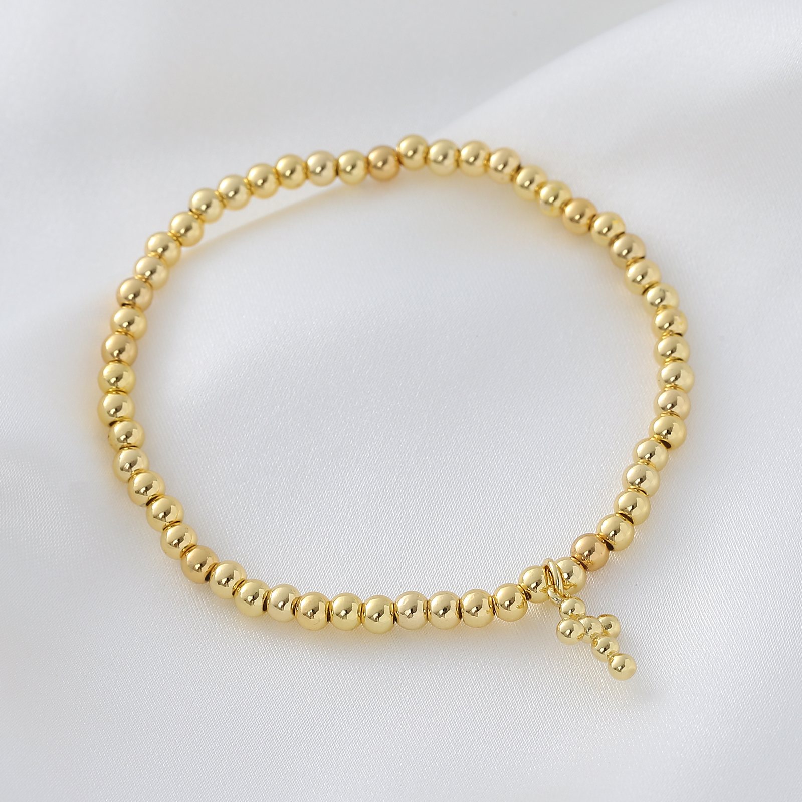 Wholesale Jewelry Simple Style Commute Cross Heart Shape Copper Bracelets Beaded Chain 8