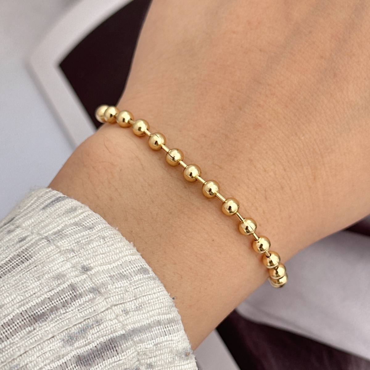 Wholesale Jewelry Simple Style Solid Color Copper 18K Gold Plated Bracelets Ball Chain