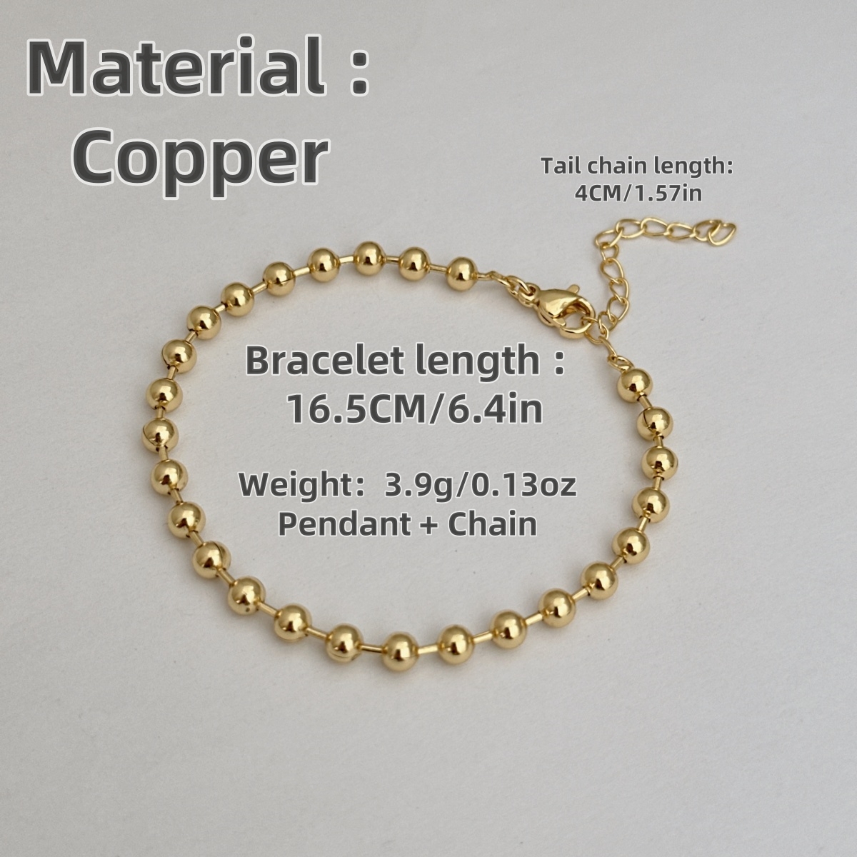Wholesale Jewelry Simple Style Solid Color Copper 18K Gold Plated Bracelets Ball Chain 2