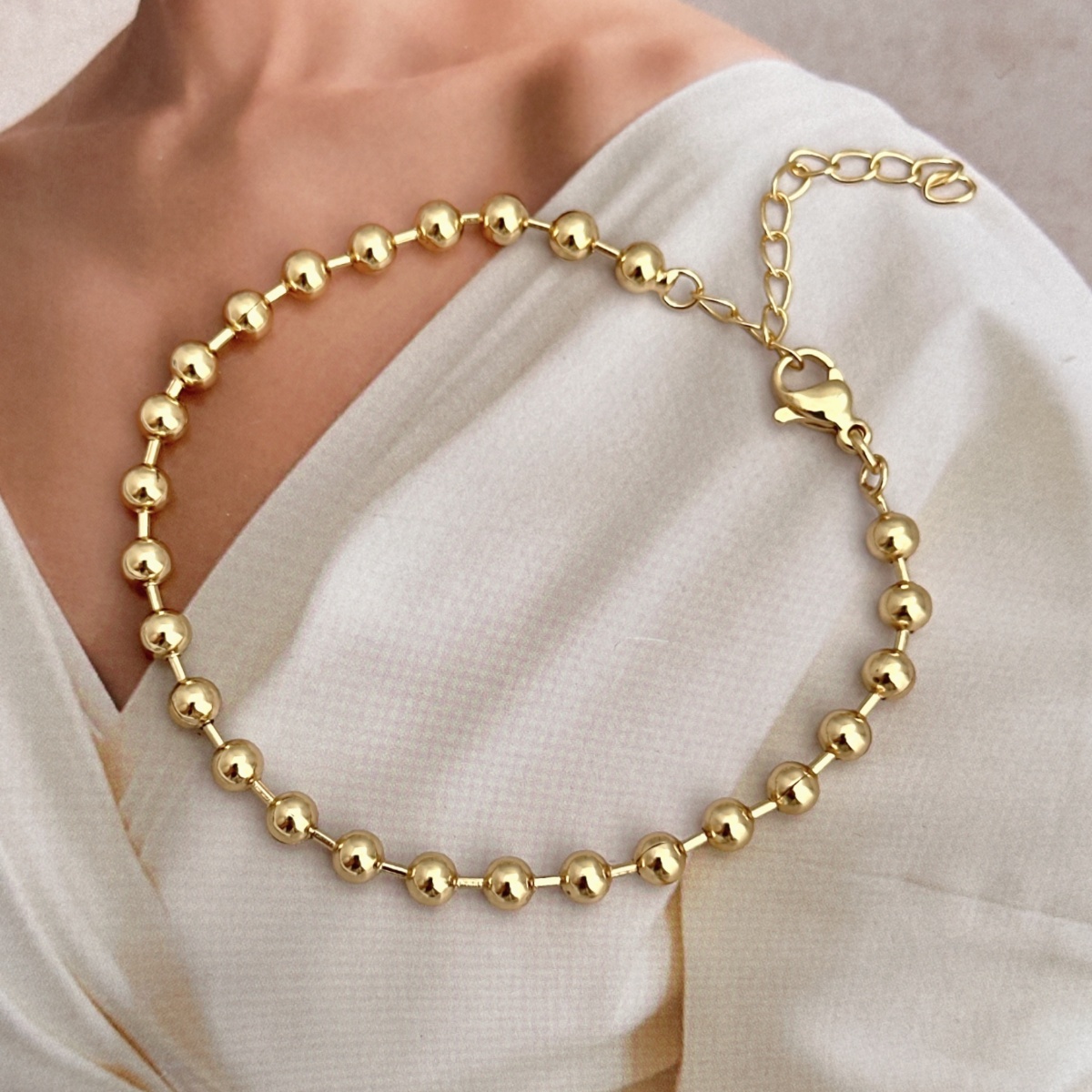 Wholesale Jewelry Simple Style Solid Color Copper 18K Gold Plated Bracelets Ball Chain 3