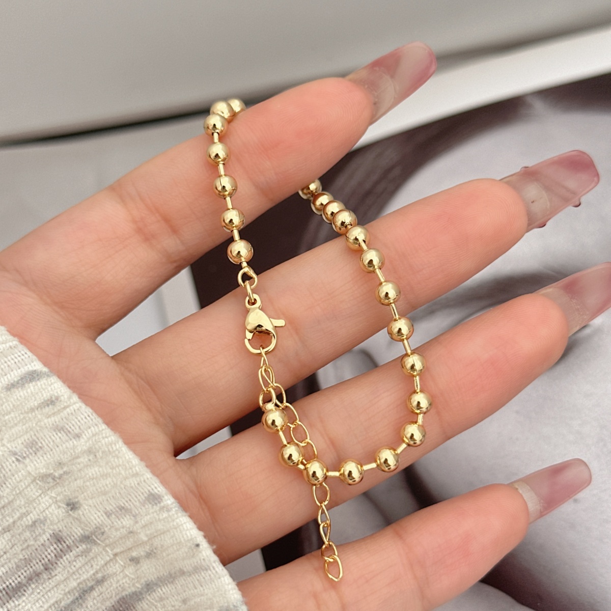 Wholesale Jewelry Simple Style Solid Color Copper 18K Gold Plated Bracelets Ball Chain 4