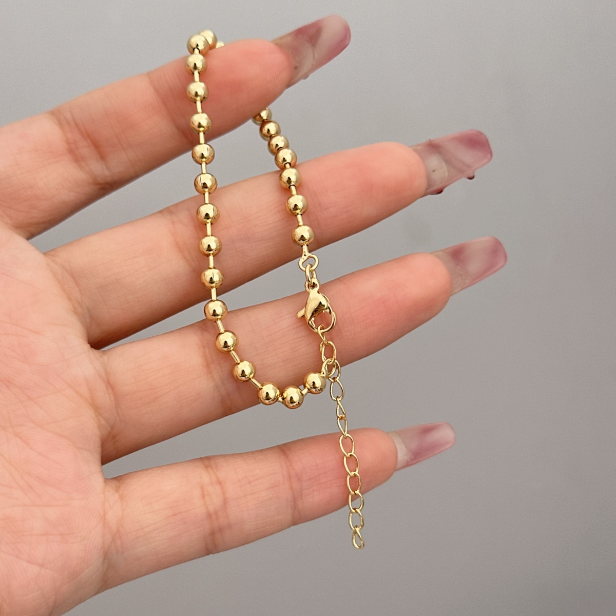 Wholesale Jewelry Simple Style Solid Color Copper 18K Gold Plated Bracelets Ball Chain 5