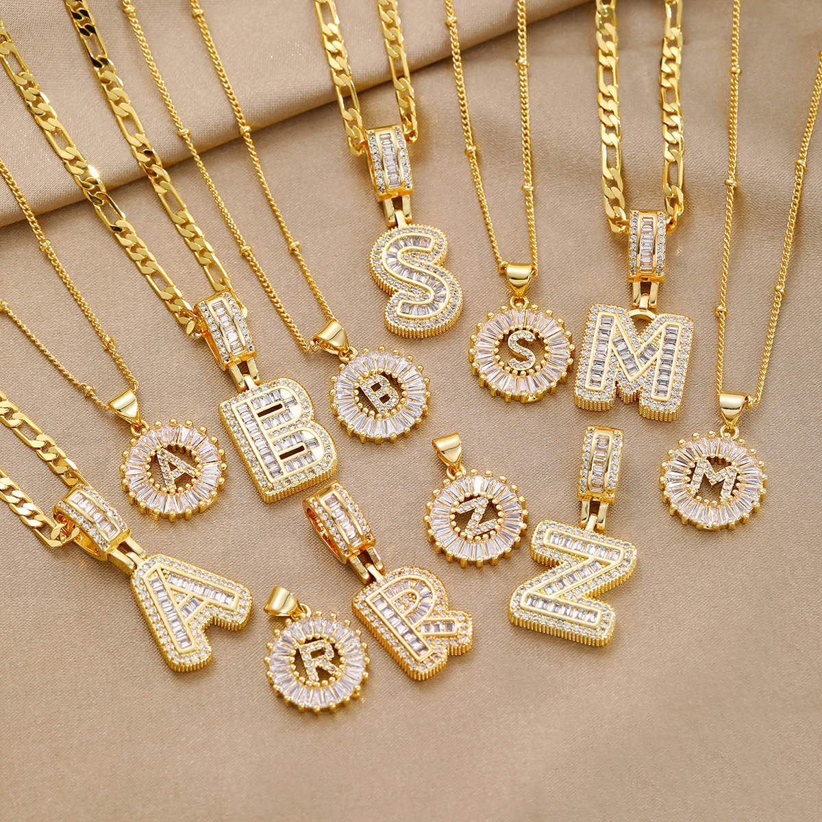 Wholesale Jewelry Vintage Style Classic Style Letter Copper Plating Figaro Chain Pendant Necklace 2