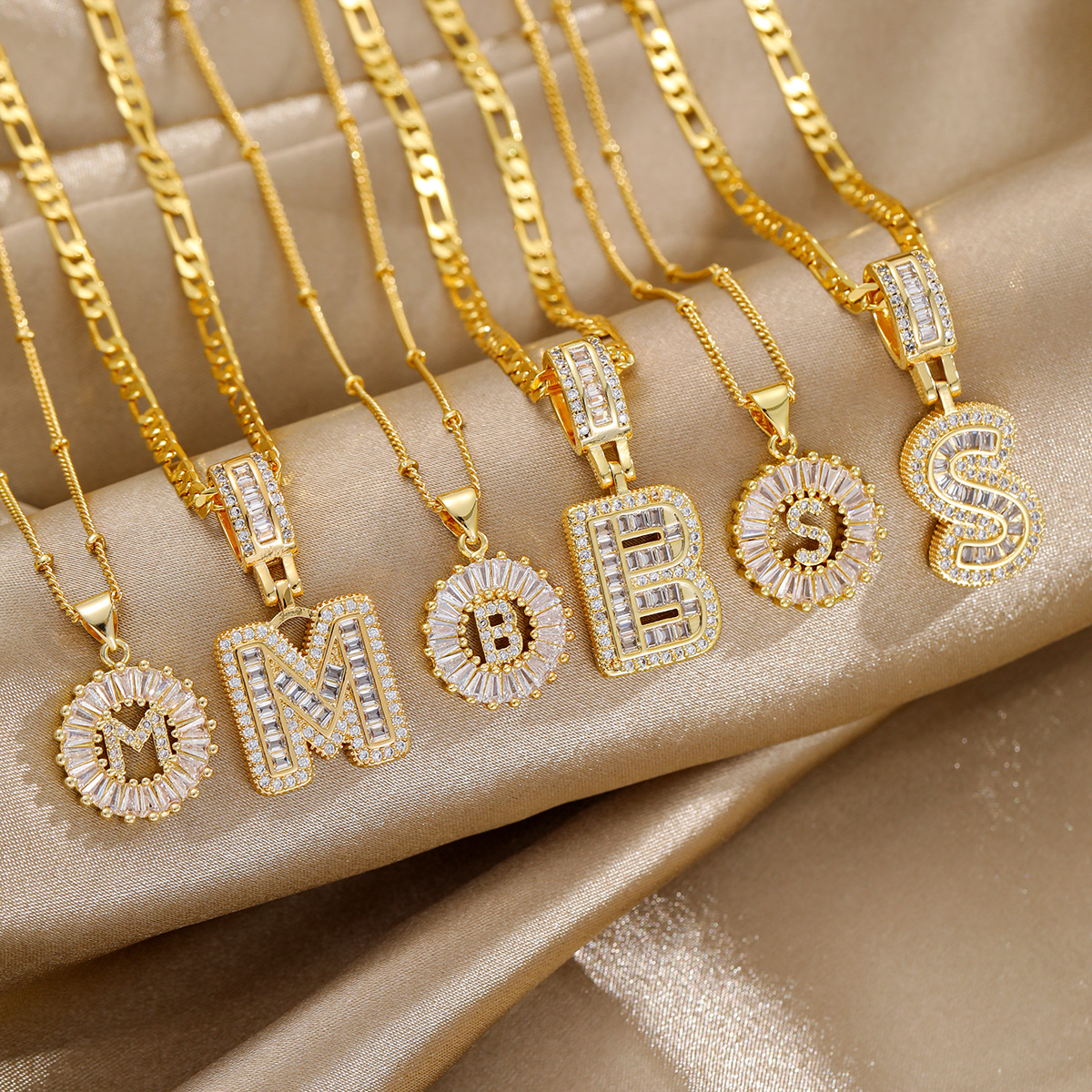Wholesale Jewelry Vintage Style Classic Style Letter Copper Plating Figaro Chain Pendant Necklace 3