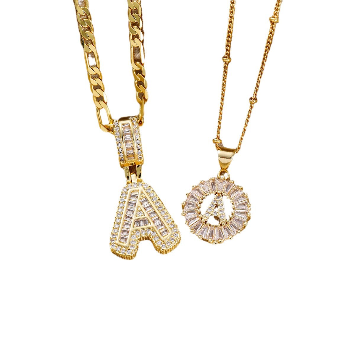 Wholesale Jewelry Vintage Style Classic Style Letter Copper Plating Figaro Chain Pendant Necklace 5