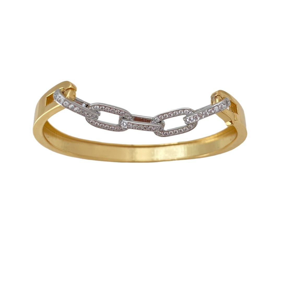 Wholesale Jewelry Vintage Style Geometric Copper Zircon Mixed Metal Plating Bangle 3