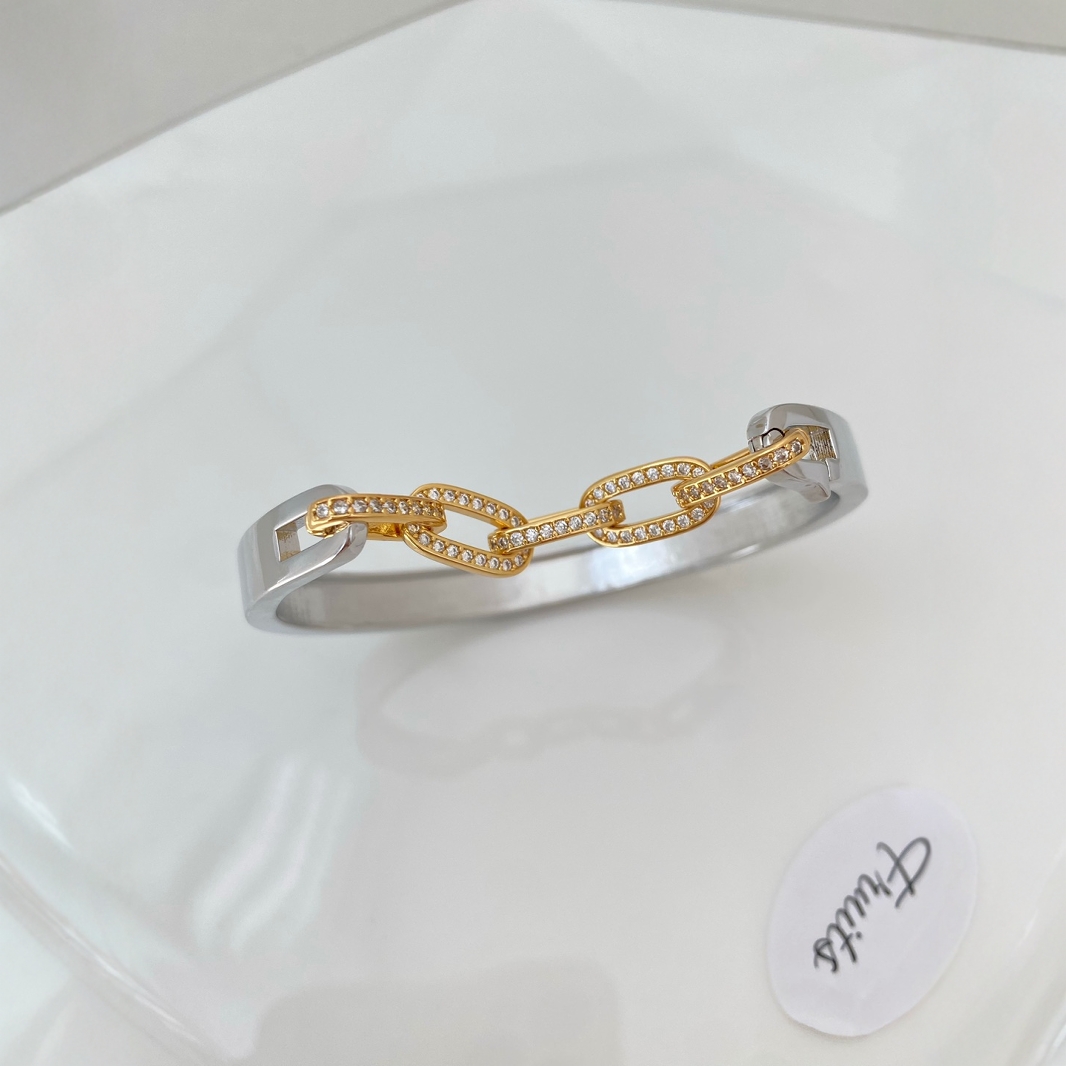 Wholesale Jewelry Vintage Style Geometric Copper Zircon Mixed Metal Plating Bangle 5