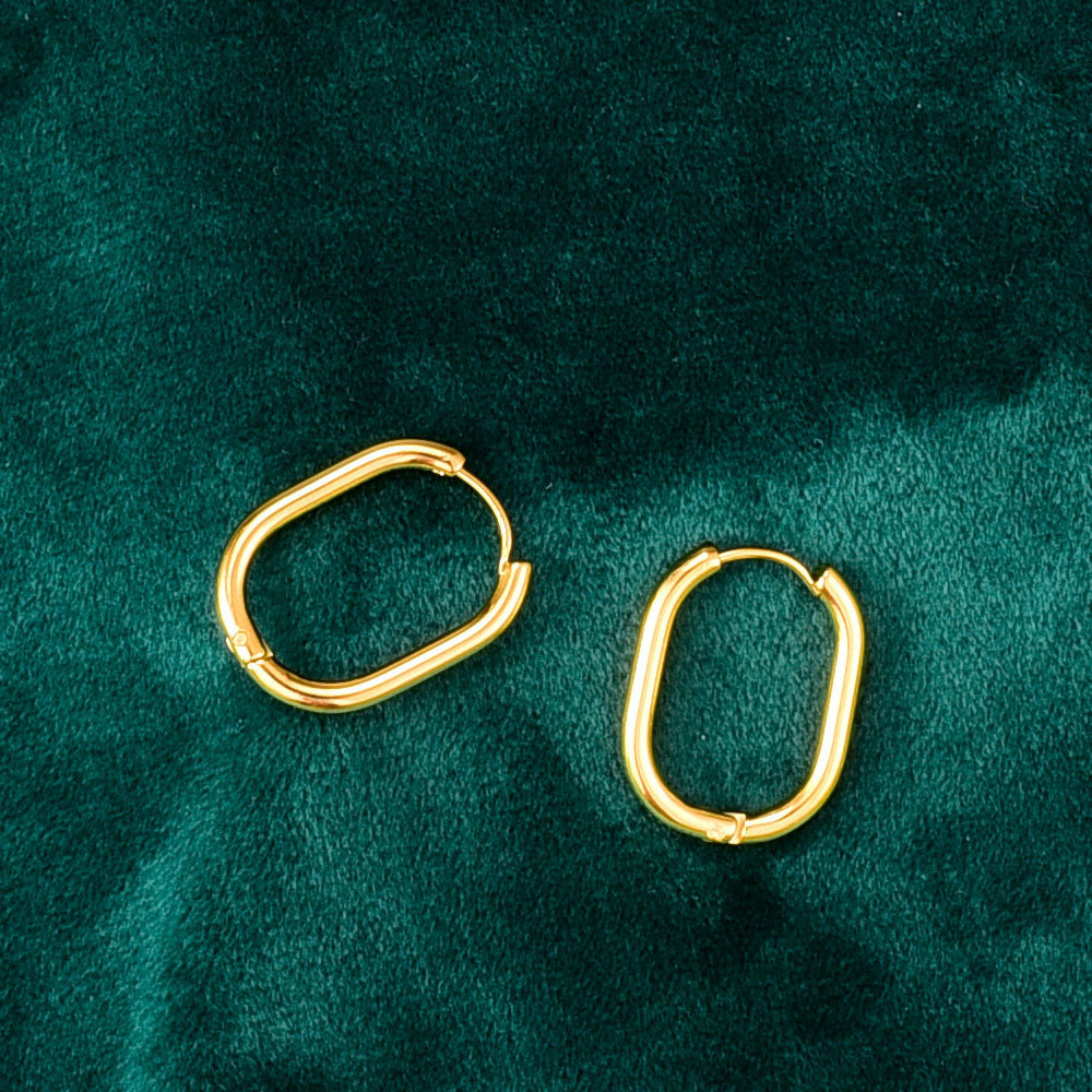 Oval Waterproof Non Tarnish Earrings For Women, 304 Stainless Steel With 18K Real Gold PVD Coated Plating