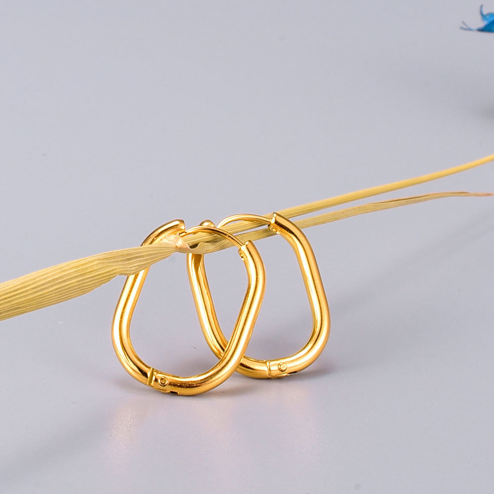 Oval Waterproof Non Tarnish Earrings For Women, 304 Stainless Steel With 18K Real Gold PVD Coated Plating 2