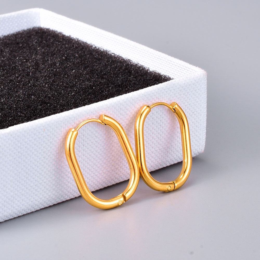 Oval Waterproof Non Tarnish Earrings For Women, 304 Stainless Steel With 18K Real Gold PVD Coated Plating 4