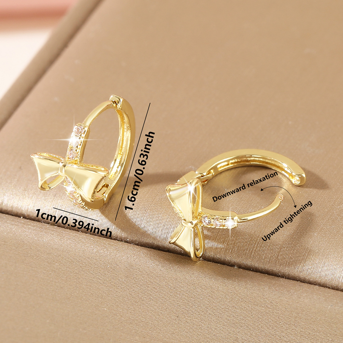 Sweet Women’s Bow Tie Earrings In Electroplated Copper With Zircon Inlay 2