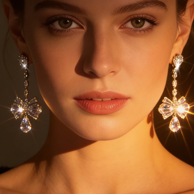 Women’s Butterfly Drop Earrings With Tassel Design, Electroplated White K Gold Plated Copper Featuring Zircon Inlay 2