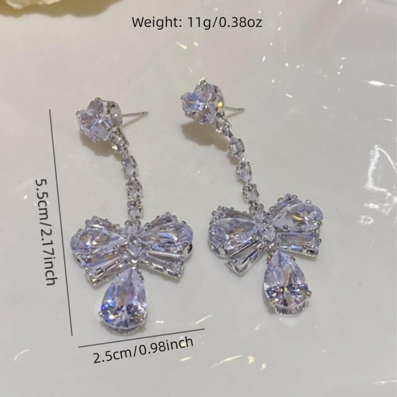 Women’s Butterfly Drop Earrings With Tassel Design, Electroplated White K Gold Plated Copper Featuring Zircon Inlay 4