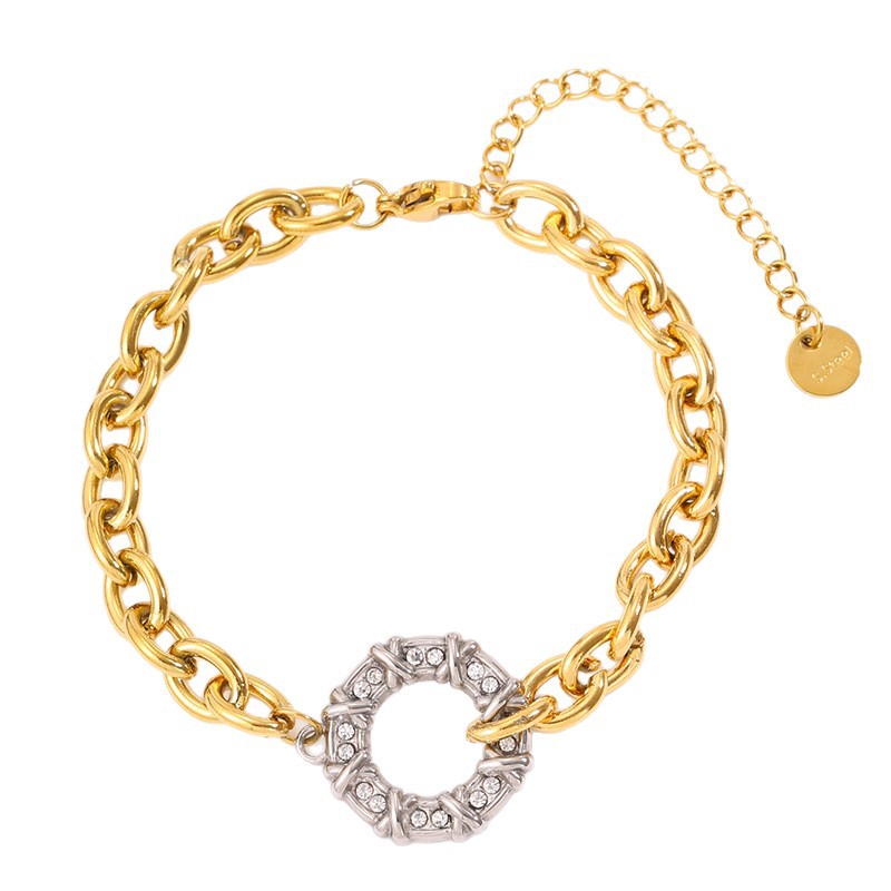 Women’s Circle Bracelet With Rhinestones, Gold Electroplated 304 Stainless Steel Jewelry 5