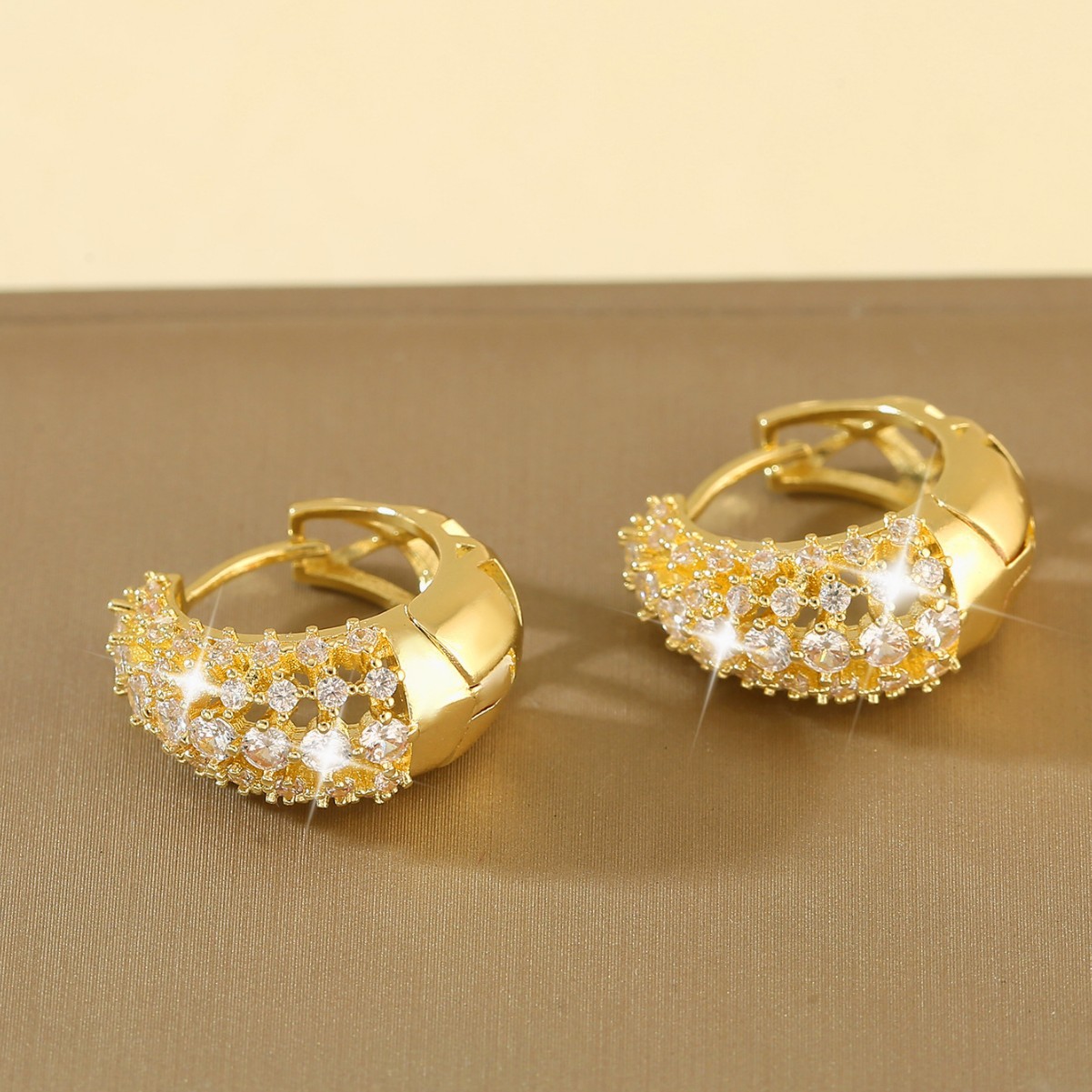 Women’s Circle Earrings Featuring Electroplated Copper With Zircon Inlay In Elegant Golden Tone 3