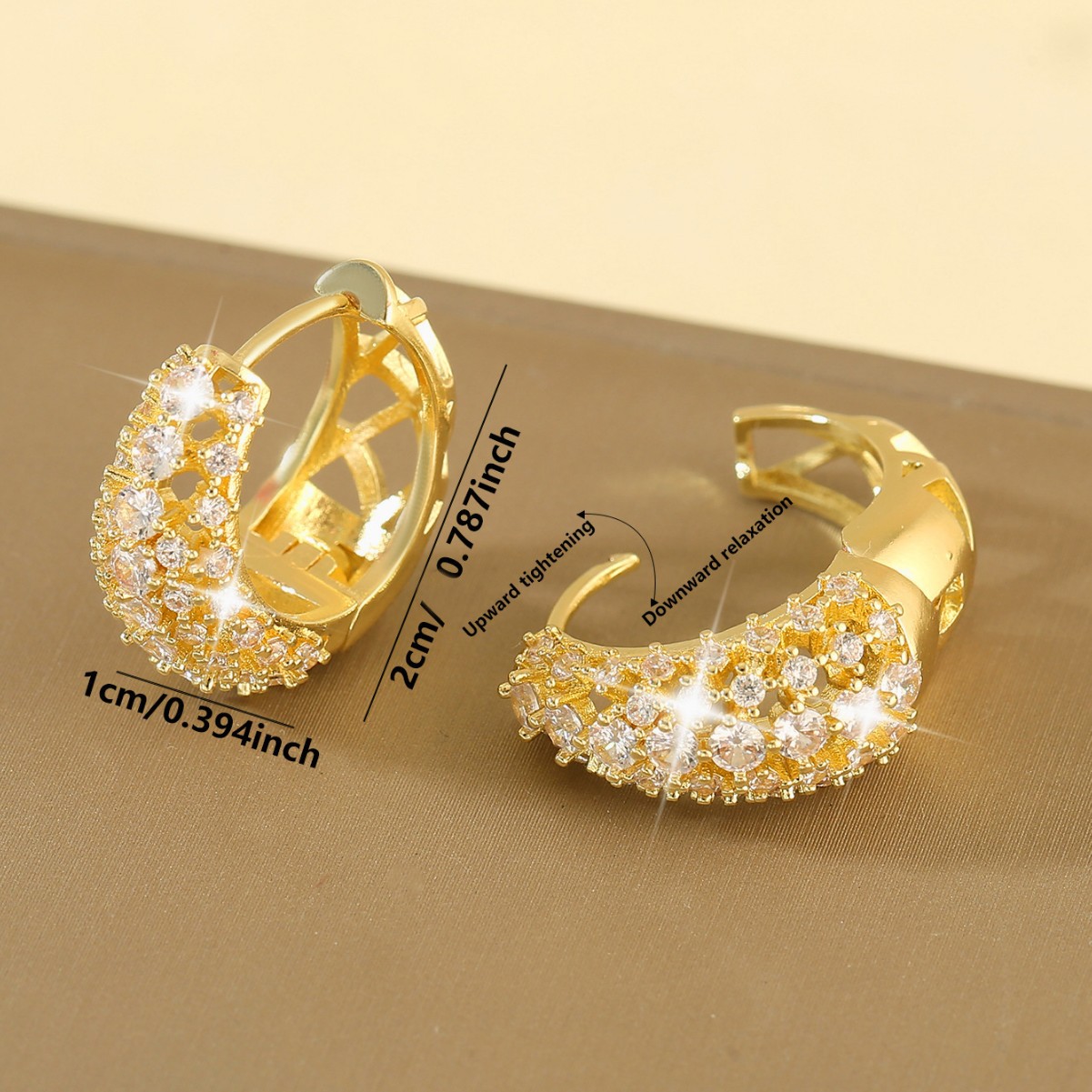 Women’s Circle Earrings Featuring Electroplated Copper With Zircon Inlay In Elegant Golden Tone 4