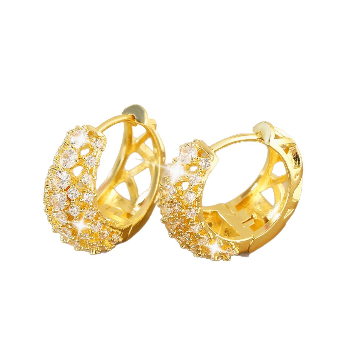 Women’s Circle Earrings Featuring Electroplated Copper With Zircon Inlay In Elegant Golden Tone 5
