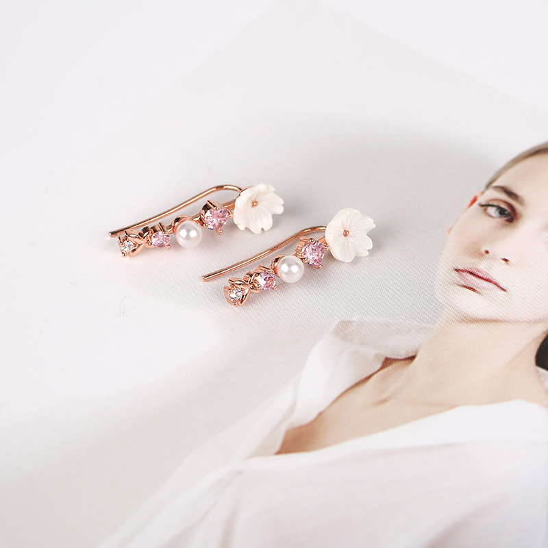 Women’s Copper Drop Earrings Featuring Electroplated Gold Plating And Rhinestone Inlay In A Beautiful Flower Design 3