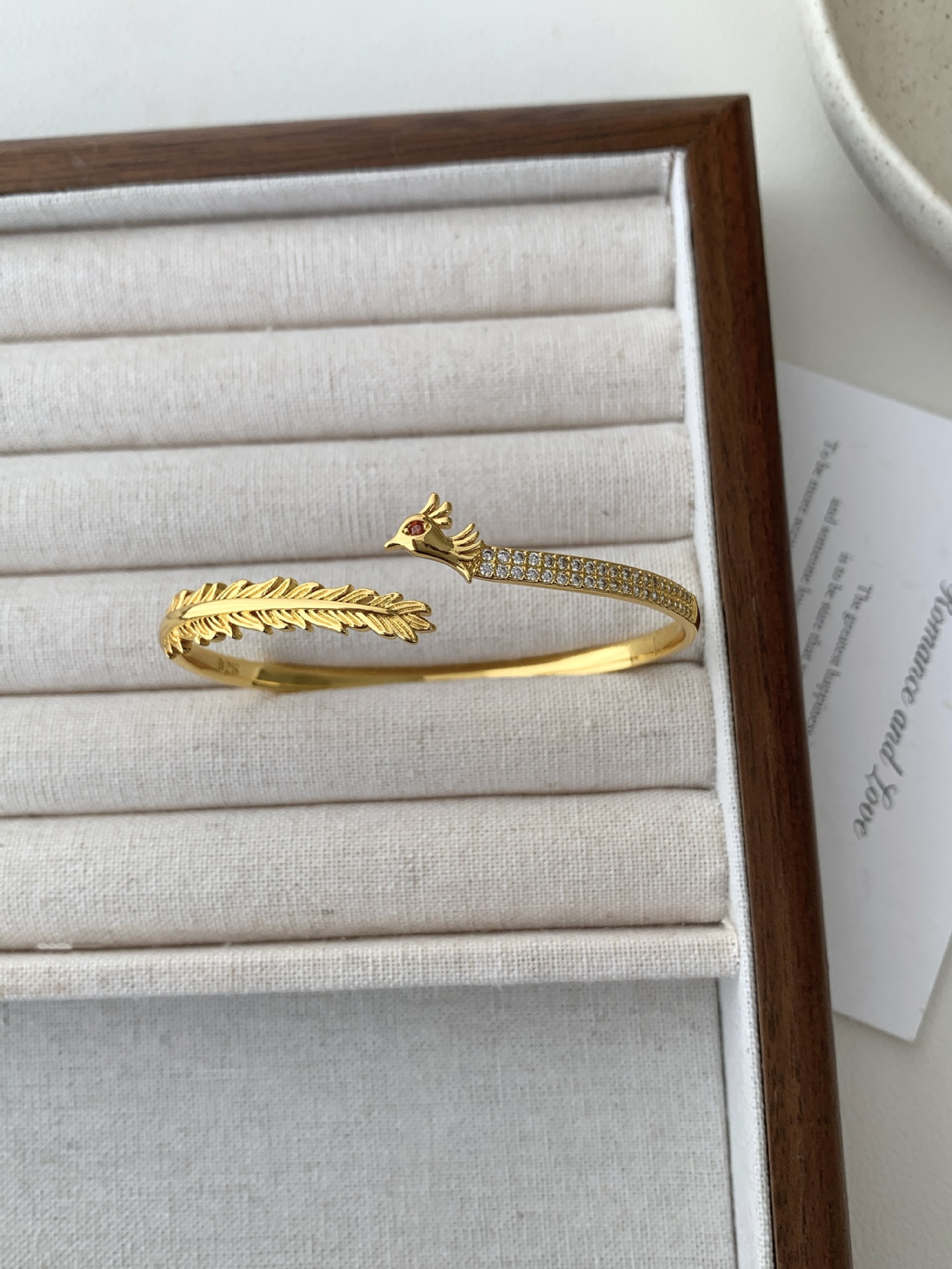 Phoenix Inlay Bangle For Women In Copper With Golden Plated 0.03µm Thickness Featuring Zircon 5
