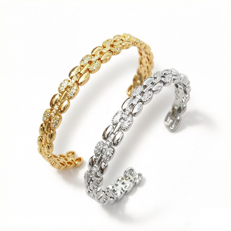 For Women Copper Wristband With Zircon Inlay Craftsmanship, Available In Silver 2