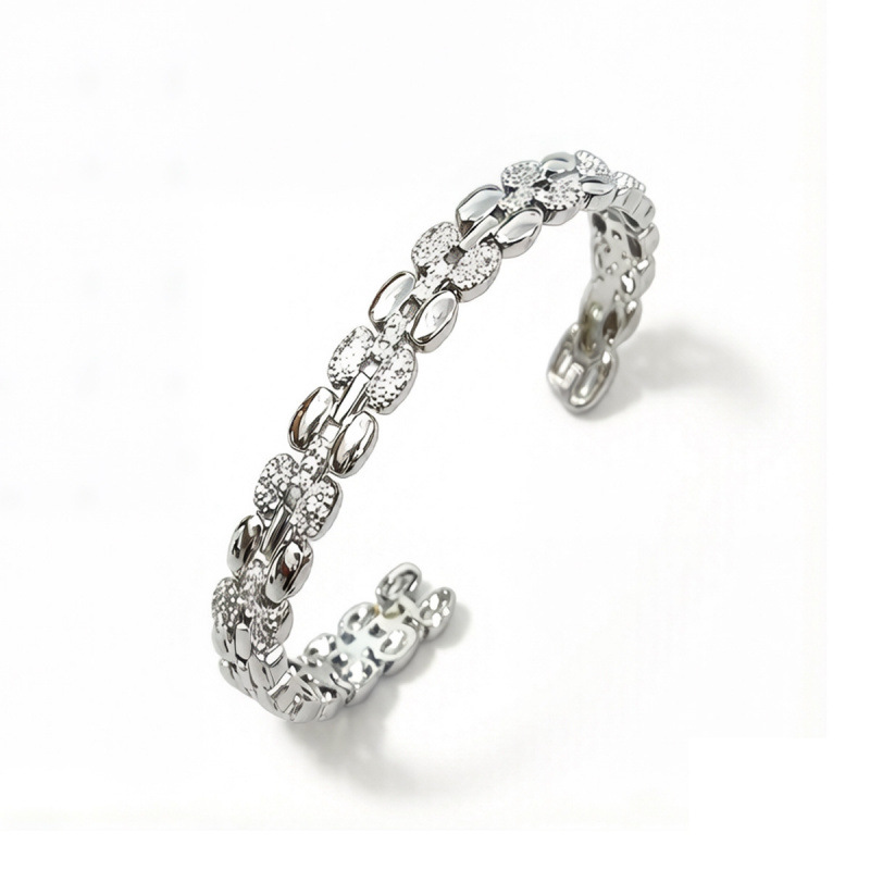 For Women Copper Wristband With Zircon Inlay Craftsmanship, Available In Silver 5
