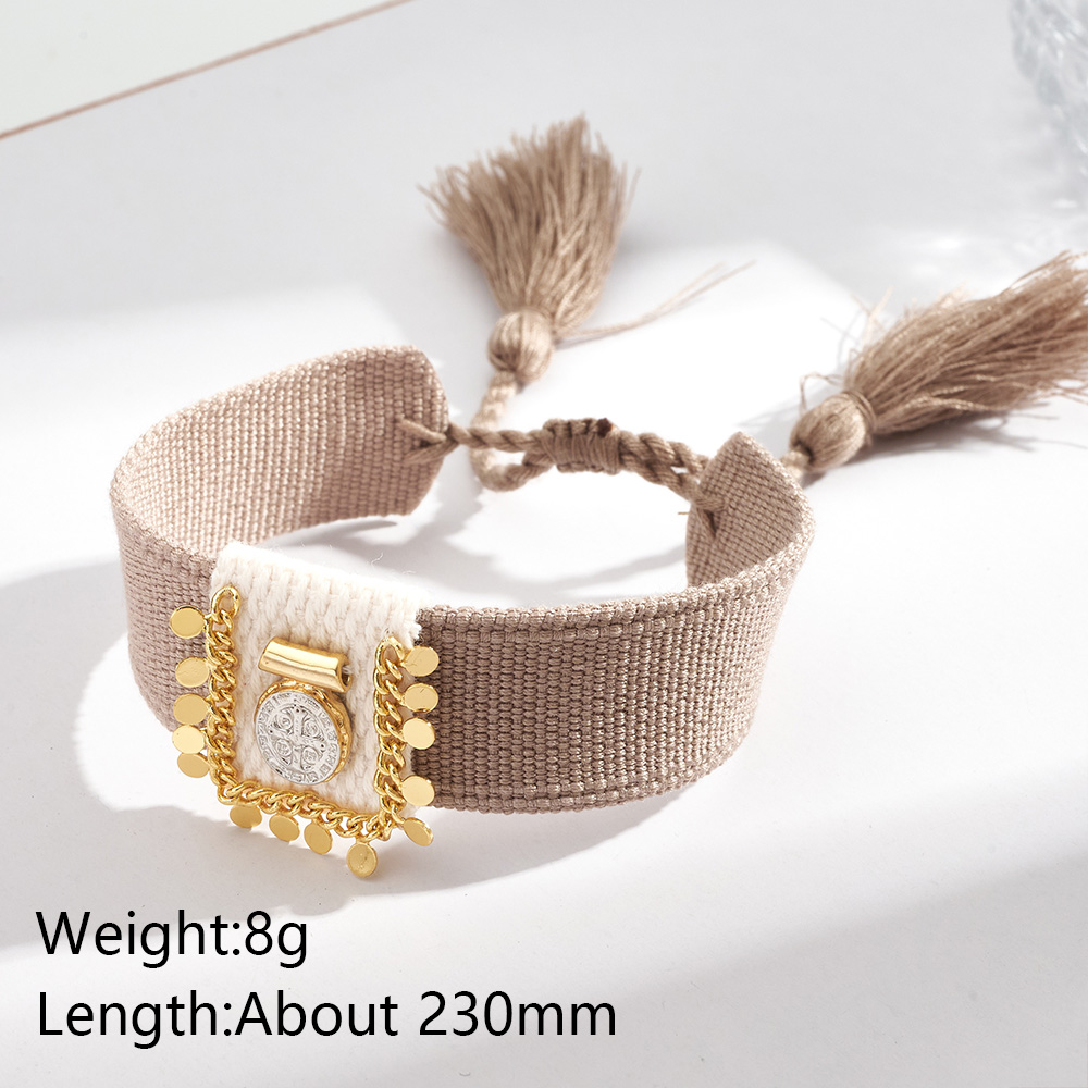Women’s Electroplated Cross Drawstring Bracelet In Long-Lasting Golden Plated Copper With Cord String 6