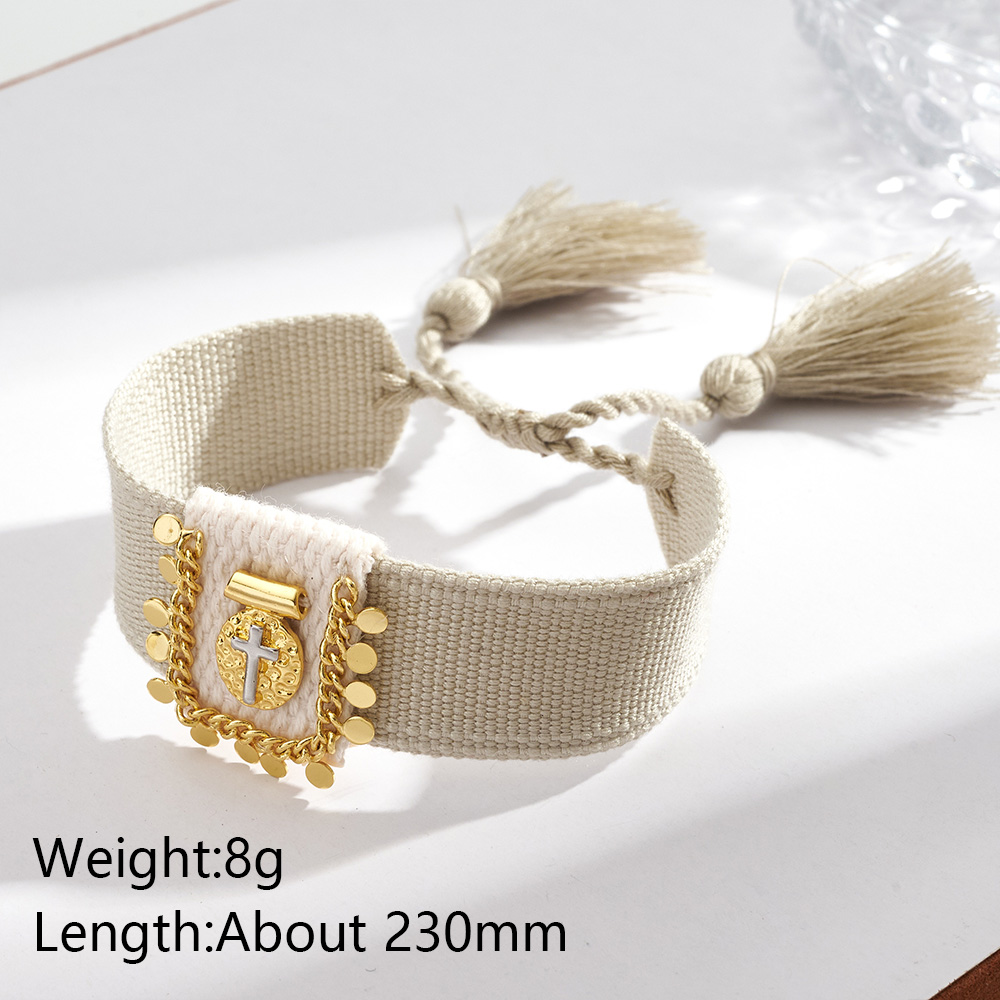 Women’s Electroplated Cross Drawstring Bracelet In Long-Lasting Golden Plated Copper With Cord String 7