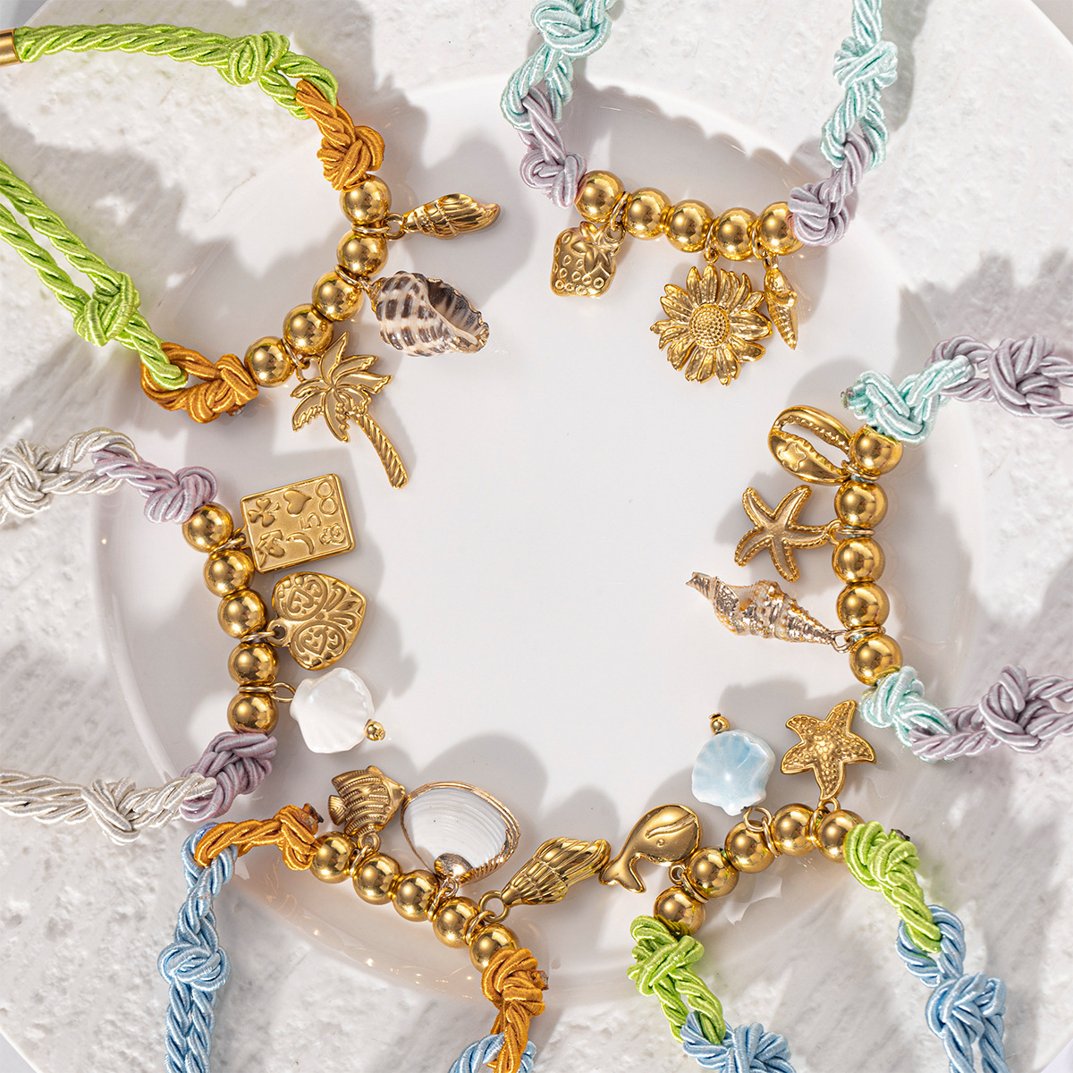 For Women Marine Style Bracelets Featuring Electroplated Gold Plating And Shell Inlay With Weave Craft