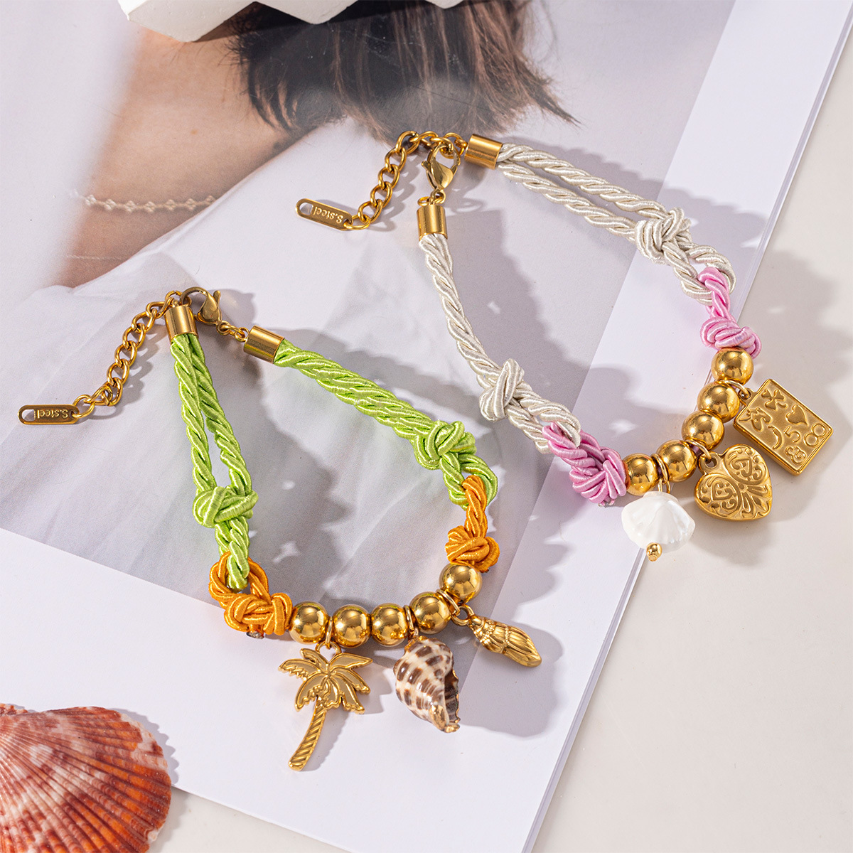 For Women Marine Style Bracelets Featuring Electroplated Gold Plating And Shell Inlay With Weave Craft 2